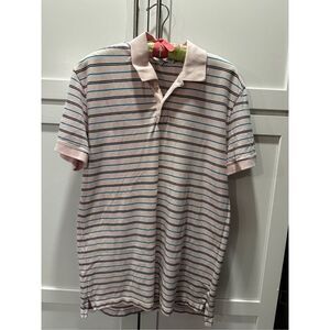 Vintage 1980’s Jimmy’z Short Sleeve Polo Pink Blue Black Stripes Men’s Sz L